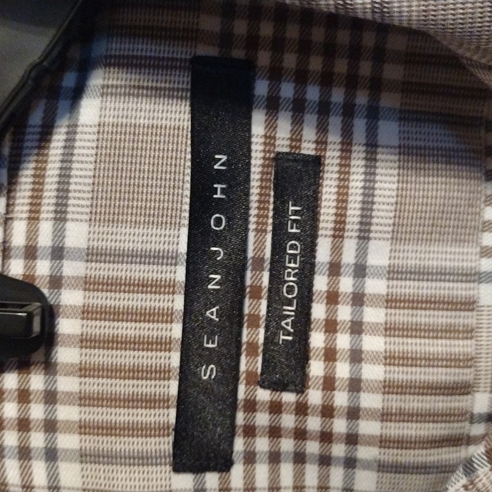 Men's Sean John button down brown, grey and beige shirt with fancy cuff links - Picture 4 of 5